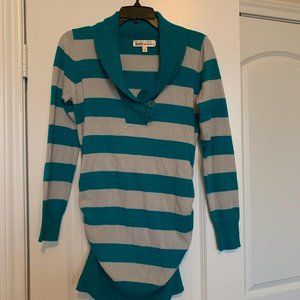 Derek Maternity Sweater Teal and Light Gray Stripe